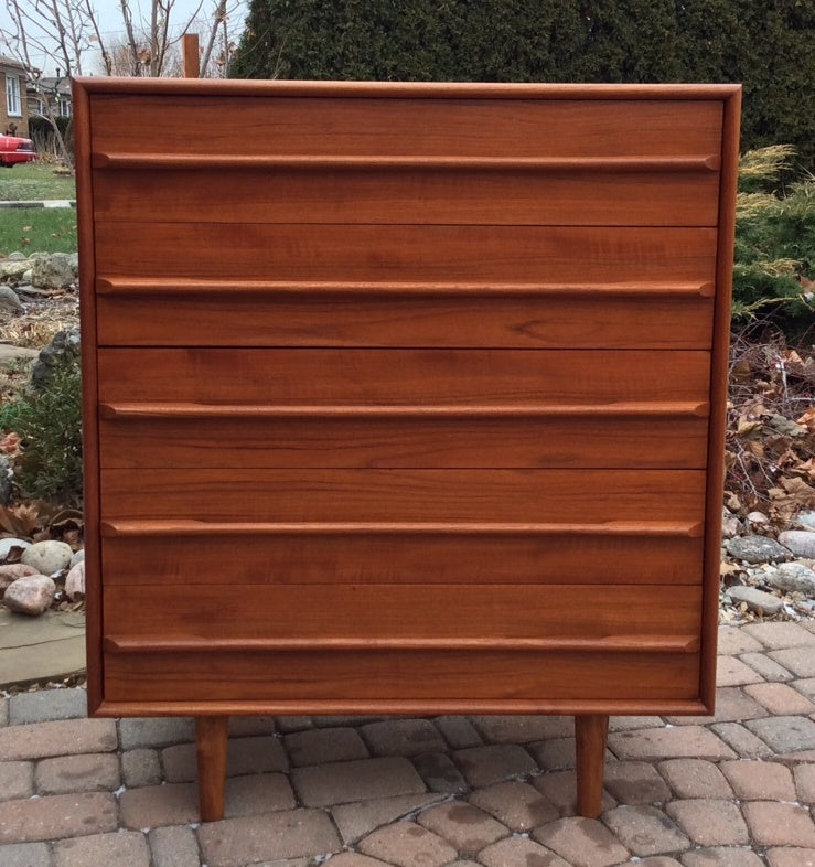 Mid Century Modern Teak Tallboy Dresser 5 Drawers RESTORED - Mid Century Modern Toronto
