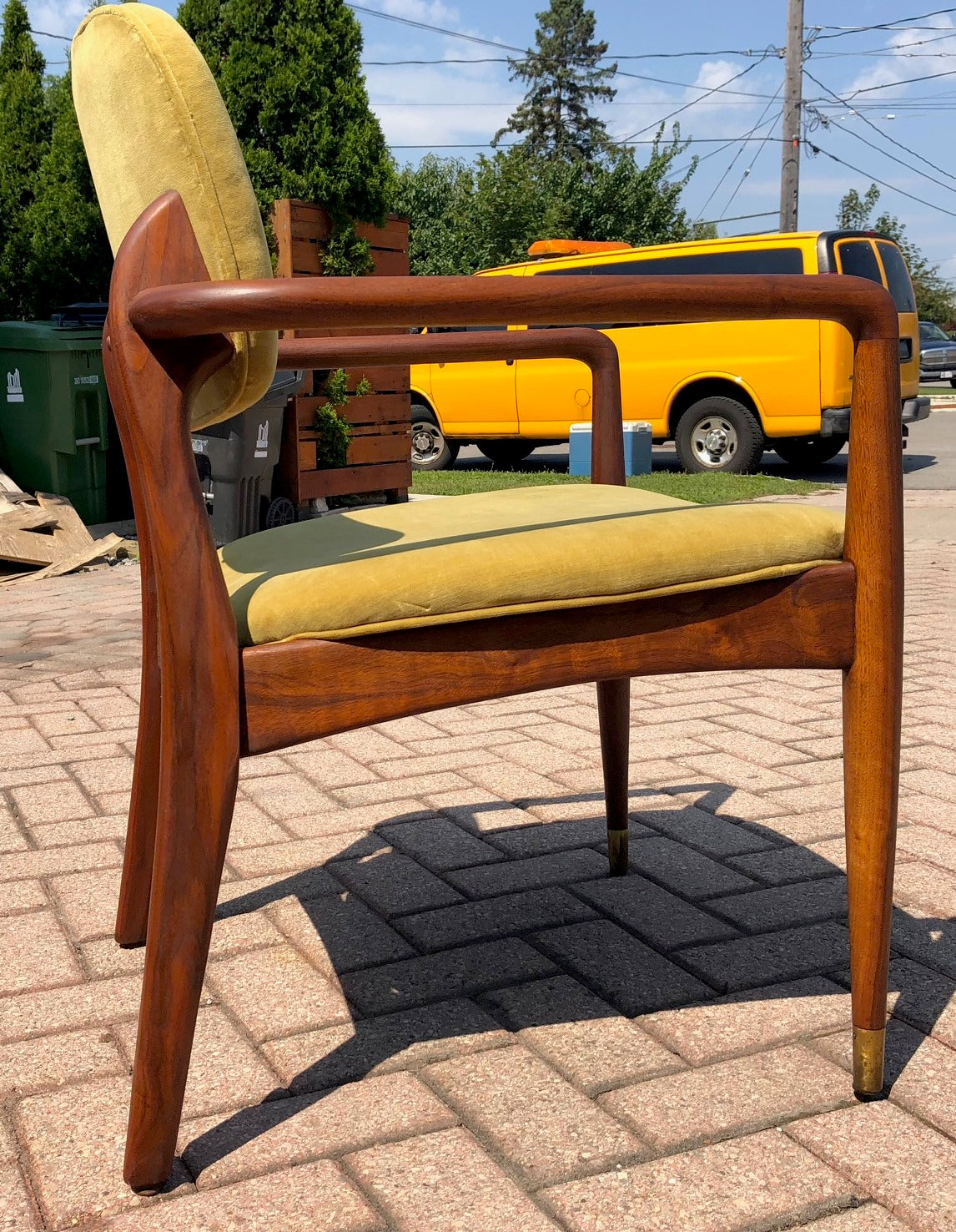 REFINISHED REUPHOLSTERED American MCM Walnut Armchair in Mustard Velvet GORGEOUS - Mid Century Modern Toronto