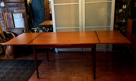 REFINISHED Danish Mid Century Modern Teak Table with 2 Leaves / Draw Leaf, like new - Mid Century Modern Toronto