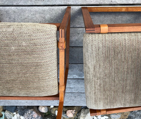 6 Danish MCM Teak Sleigh base chairs, straight lines & finger joints, each $50 - Mid Century Modern Toronto