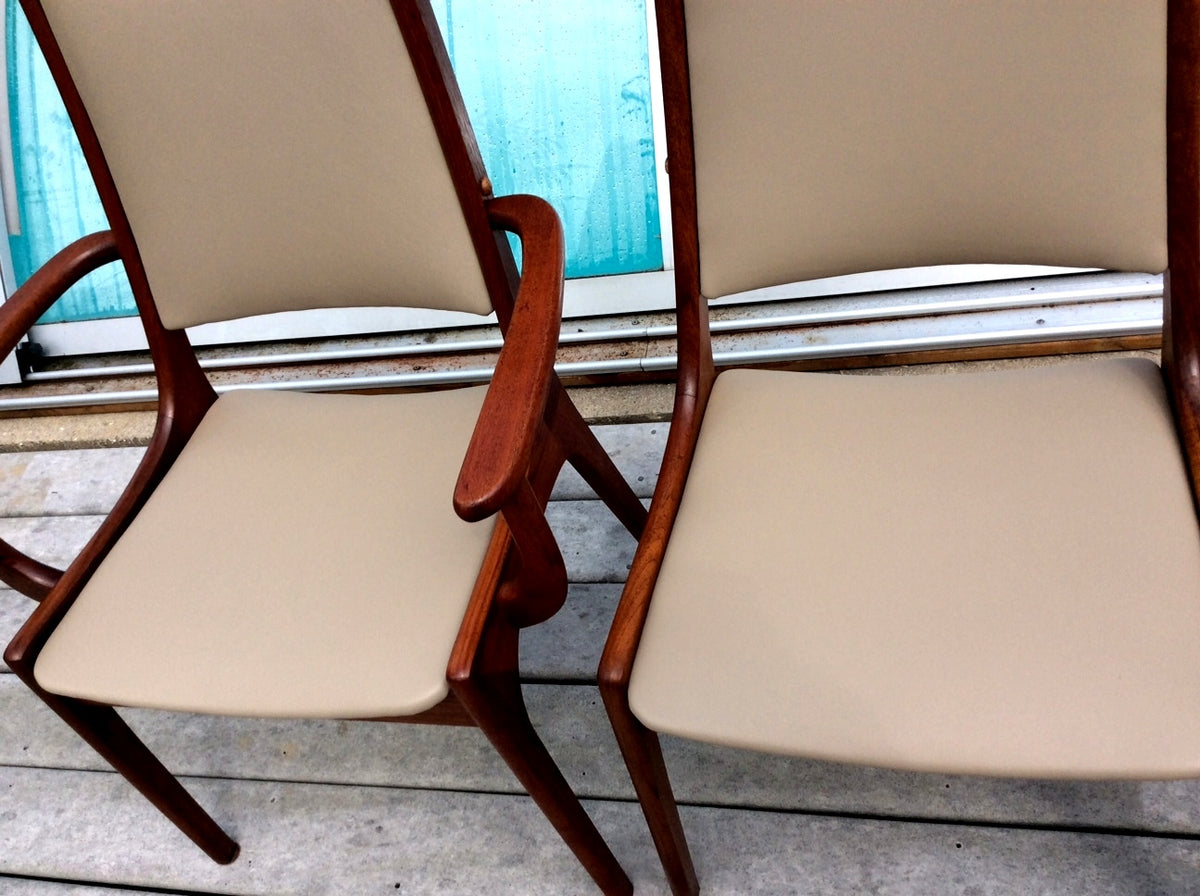 8 Danish Mid Century Modern Solid Teak High Back Dining Chairs REFINISHED REUPHOLSTERED each $249 - Mid Century Modern Toronto