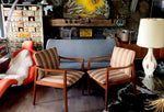 A Pair of REFINISHED REUPHOLSTERED MCM Walnut Armchairs by Walter Nugent, each $499 - Mid Century Modern Toronto 1