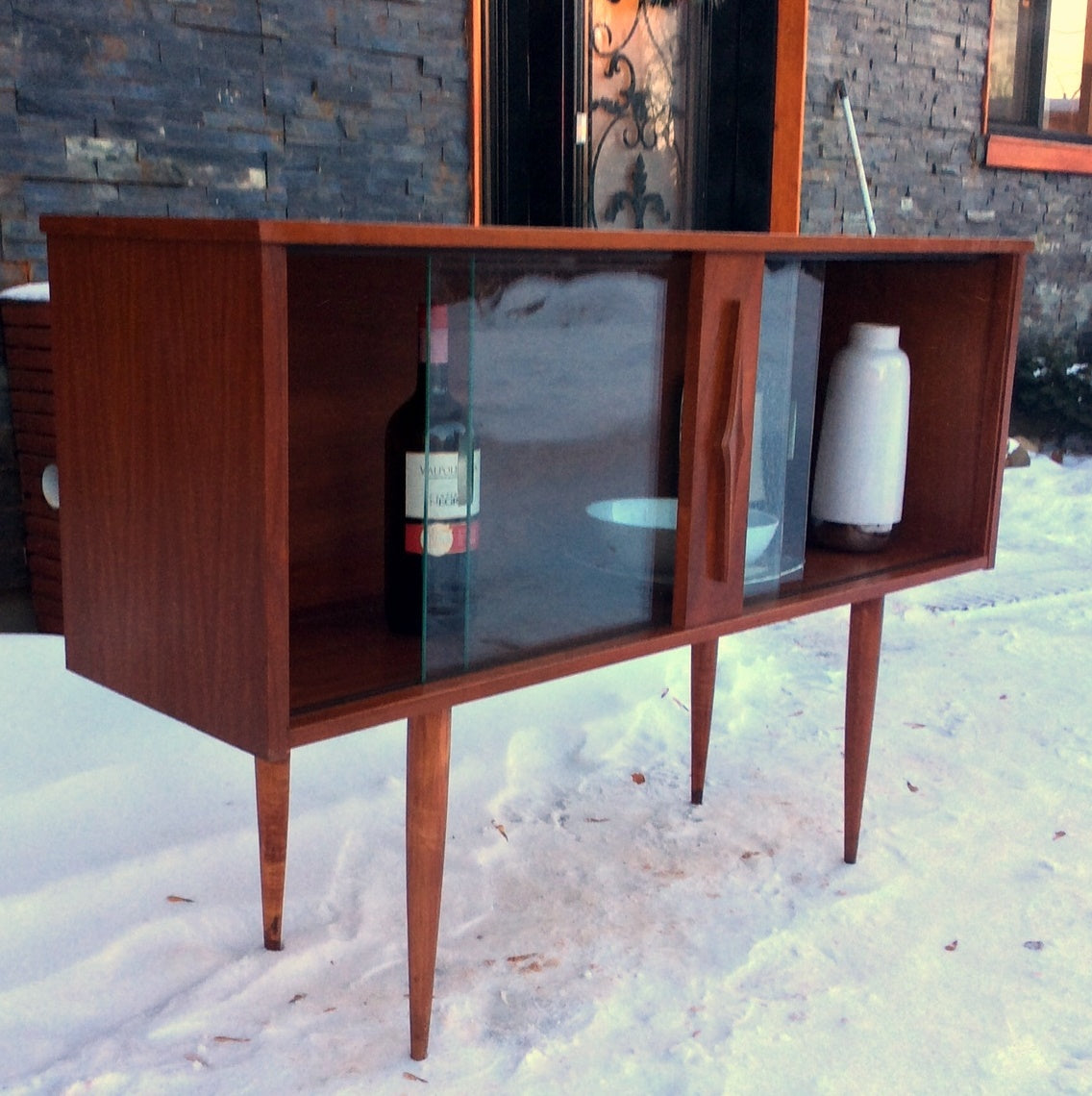 Mid Century Modern Teak Display Buffet China Console Restored 4 ft - Mid Century Modern Toronto