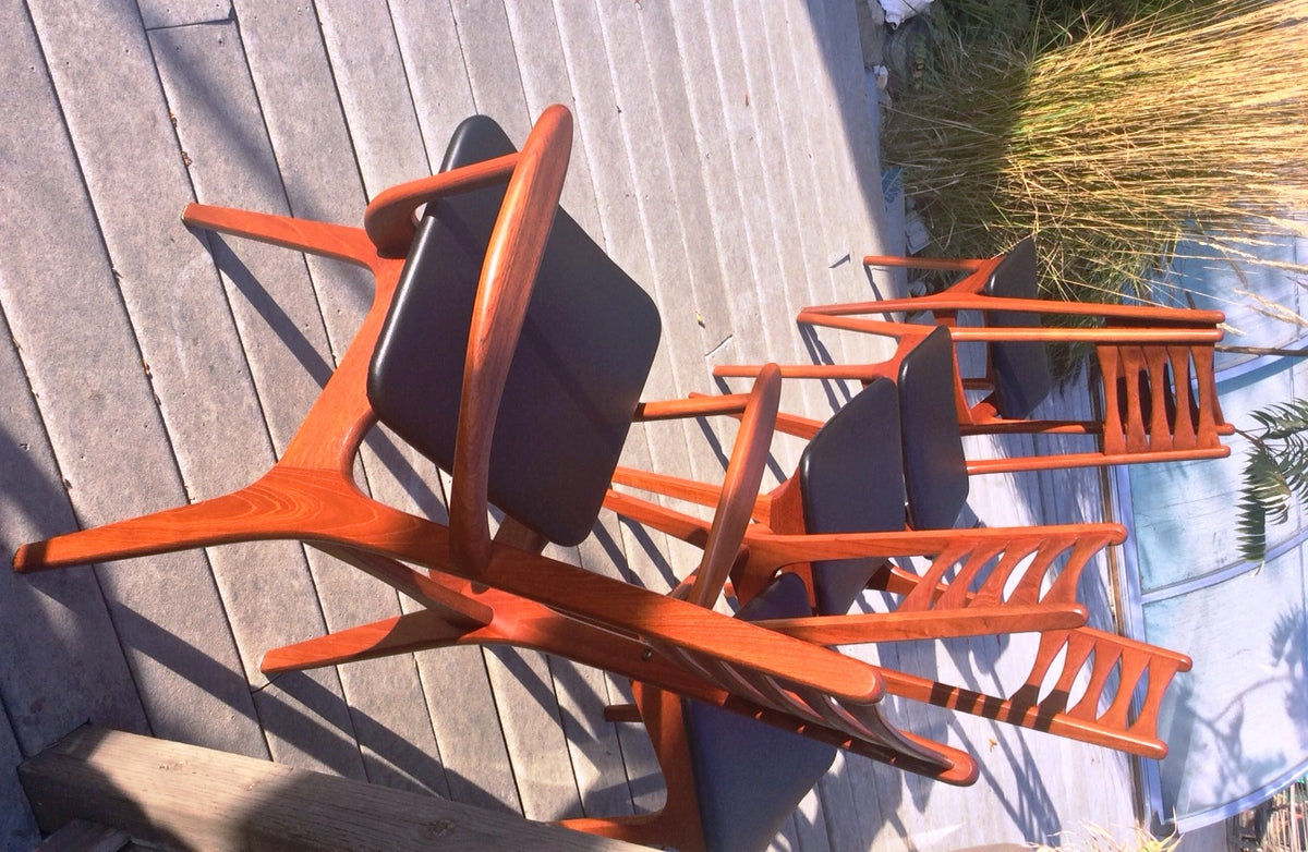 8 Danish MCM Teak Chairs REUPHOLSTERED by Korup Stolefabrik, $250 each. Arm chair also available - Mid Century Modern Toronto