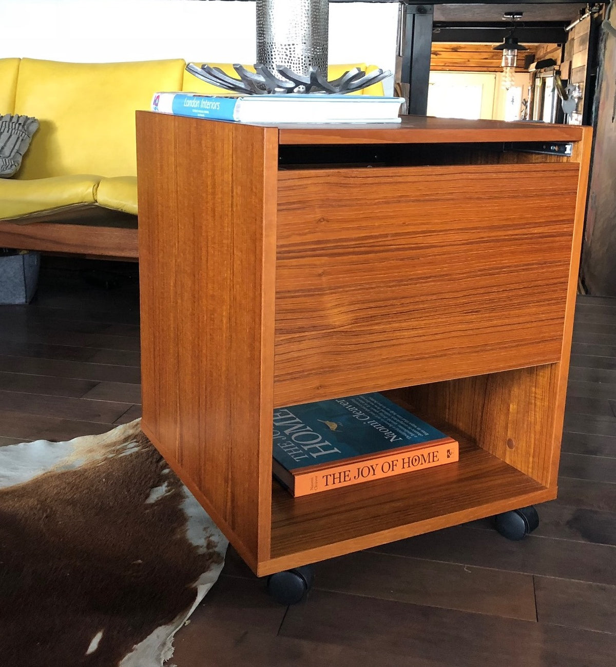 Restored Danish Modern Teak Rolling Filing or Bar cabinet small, perfect condition - Mid Century Modern Toronto
