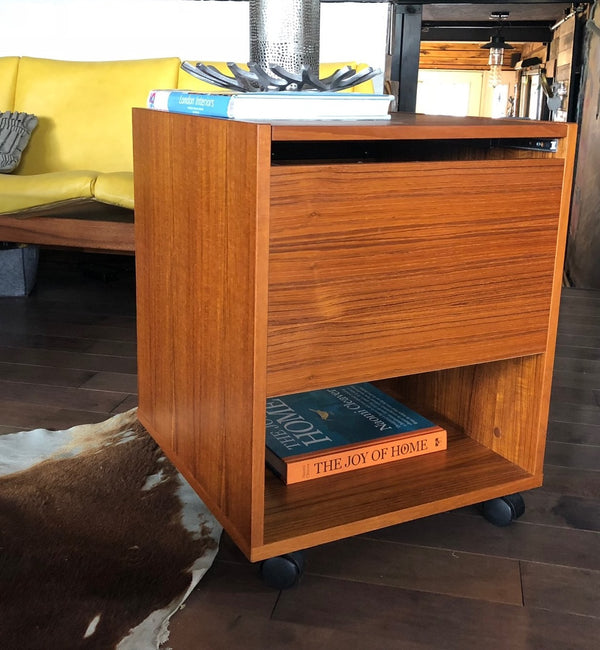 Restored Danish Modern Teak Rolling Filing or Bar cabinet small, perfect condition - Mid Century Modern Toronto