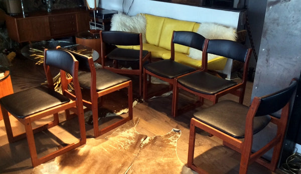 6 Danish MCM Teak Sleigh Chairs REFINISHED REUPHOLSTERED $149 each - Mid Century Modern Toronto
