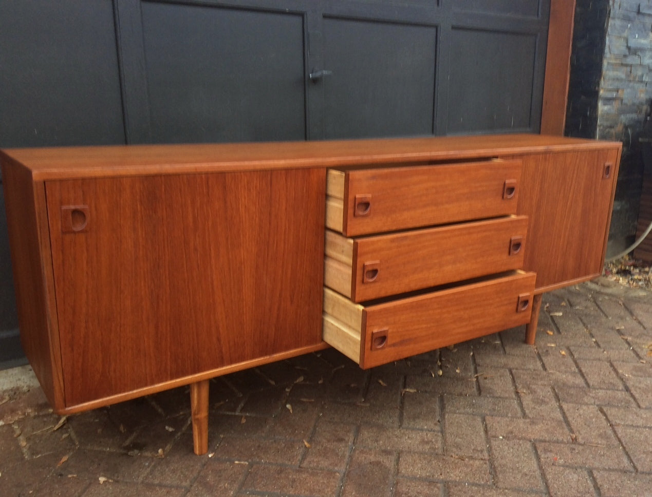 REFINISHED Mid Century Modern Teak Sideboard Buffet TV Media Records Console Low Profile 6 ft - Mid Century Modern Toronto