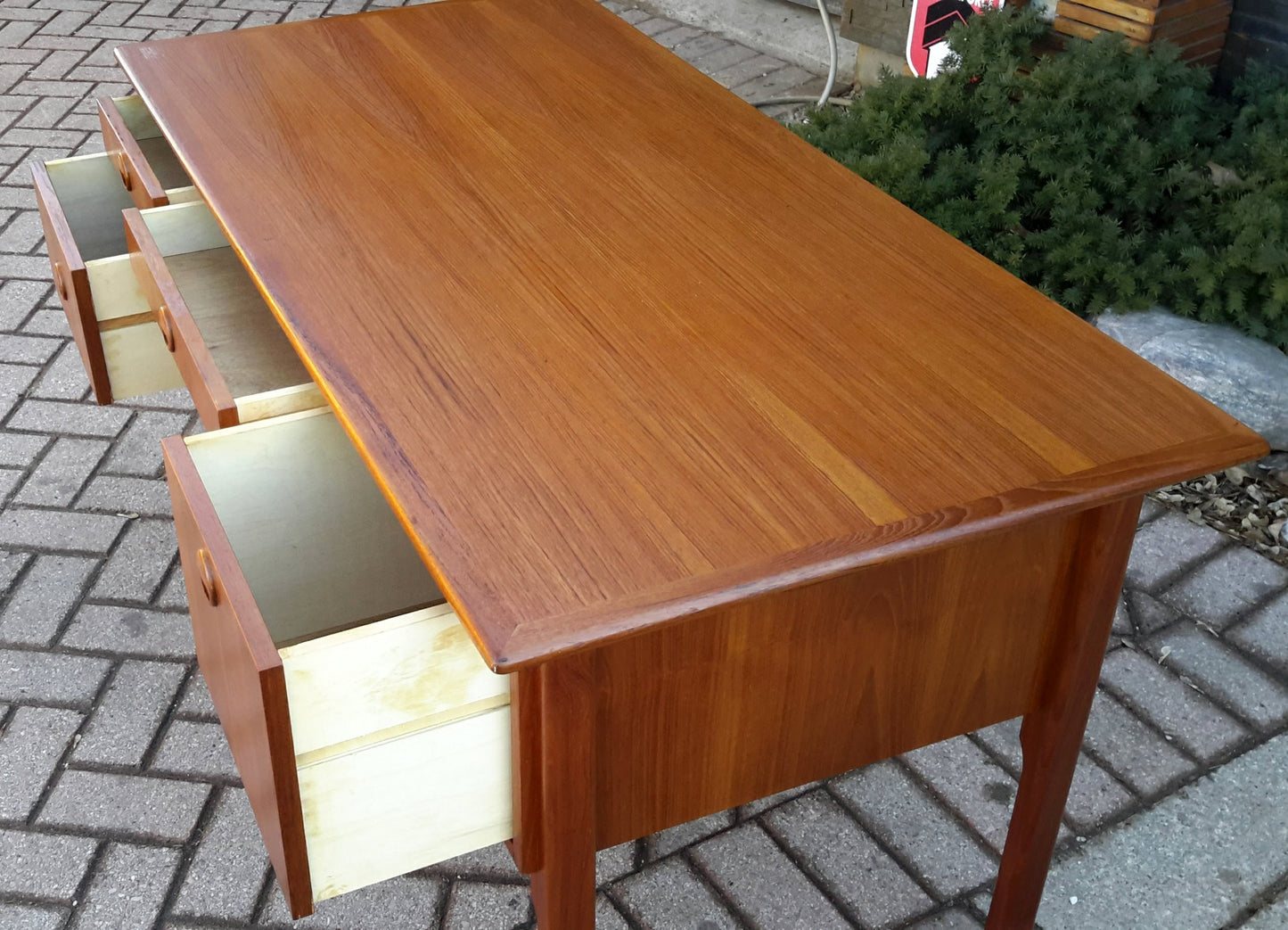 Mid Century Modern Teak Desk REFINISHED Free Standing - Mid Century Modern Toronto