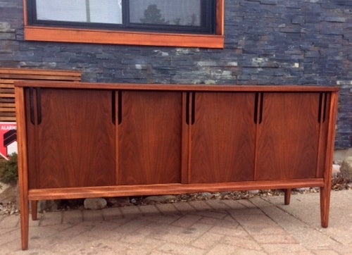 REFINISHED MCM Walnut Credenza w 2 Sliding Doors 60" - Mid Century Modern Toronto