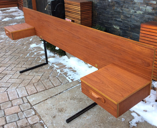 Mid Century Modern Teak Headboard with Floating Drawers Queen REFINISHED - Mid Century Modern Toronto