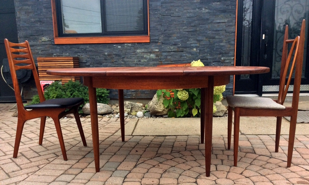 REFINISHED MCM Teak Dining Table Round to Oval Self Storing made by G PLAN in England - Mid Century Modern Toronto