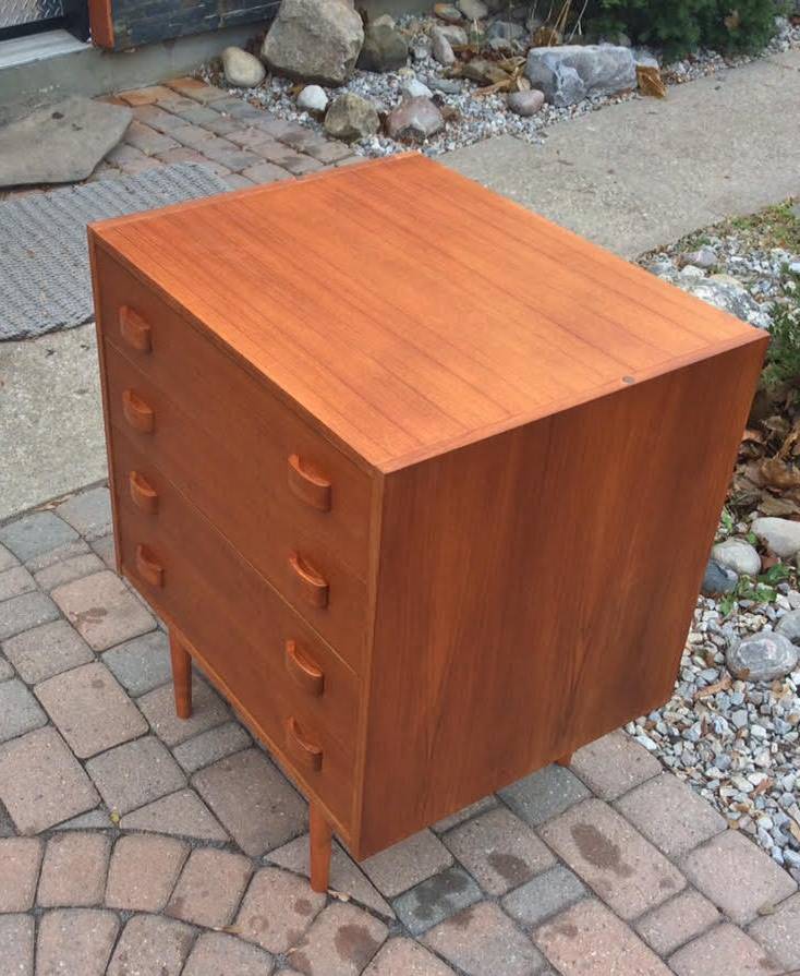 Danish Mid Century Modern Teak Dresser Chest 4 Drawers Small REFINISHED - Mid Century Modern Toronto