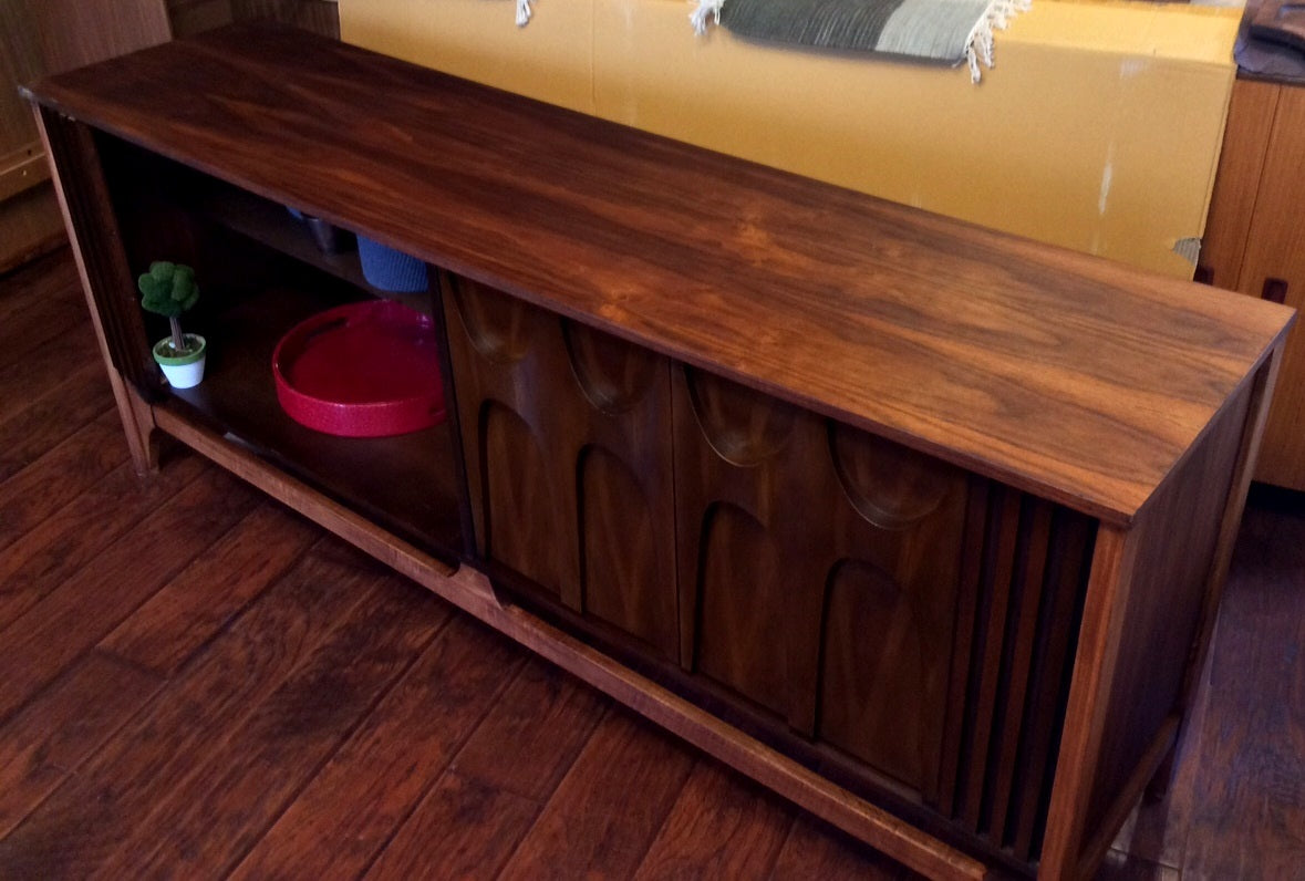 Mid Century Modern Broyhill Brasilia Style Walnut Sideboard with sculpted front - Mid Century Modern Toronto