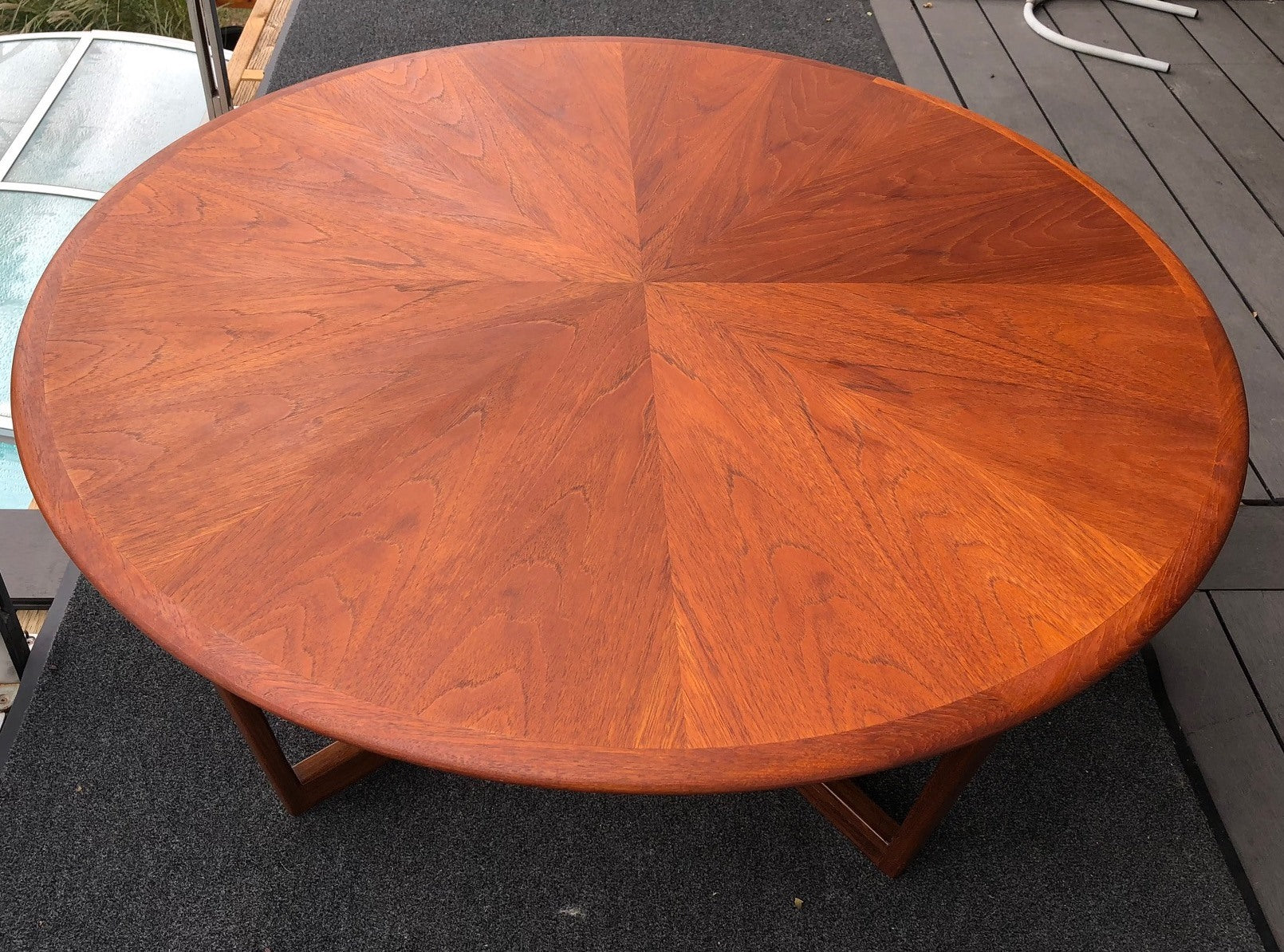 REFINISHED Danish MCM  Round Teak Coffee Table Sunburst D 41.5" perfect - Mid Century Modern Toronto
