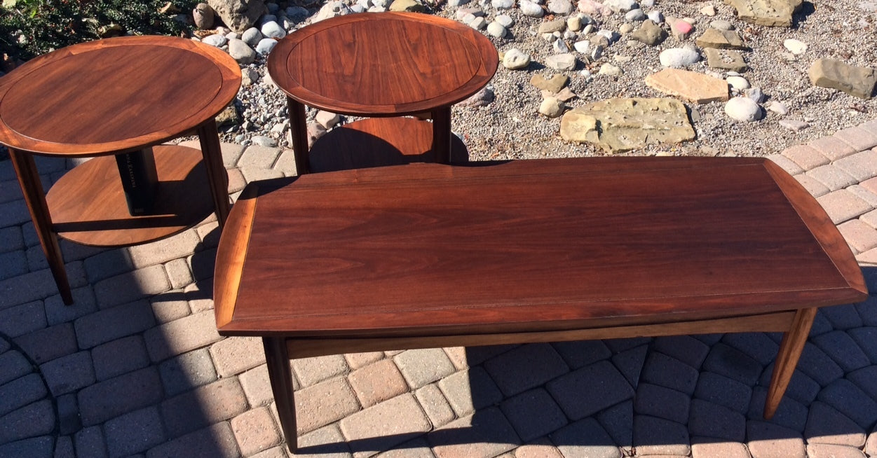 Mid Century Modern Set of Walnut Coffee Table & 2 End Tables REFINISHED - Mid Century Modern Toronto