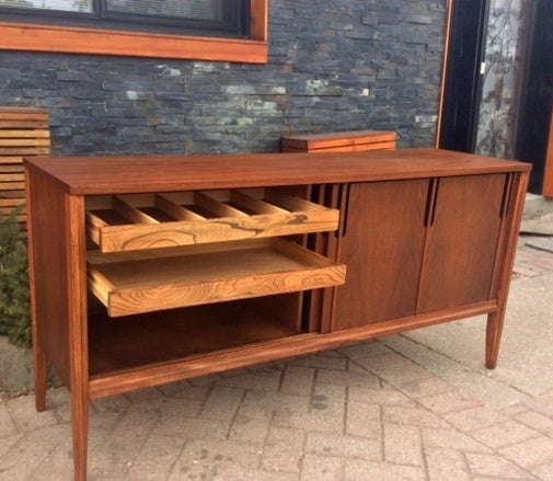 REFINISHED MCM Walnut Credenza w 2 Sliding Doors 60" - Mid Century Modern Toronto