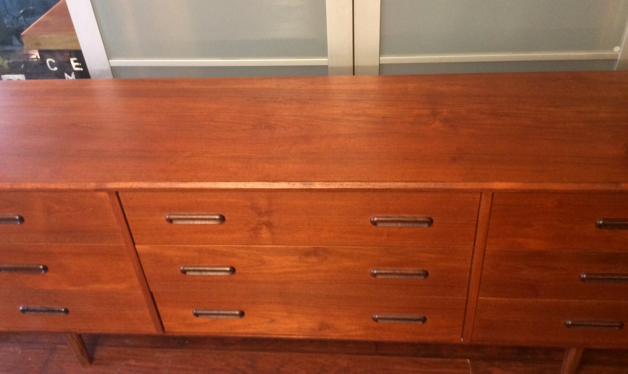 REFINISHED Mid-Century Modern Teak 9 drawers Dresser - Mid Century Modern Toronto