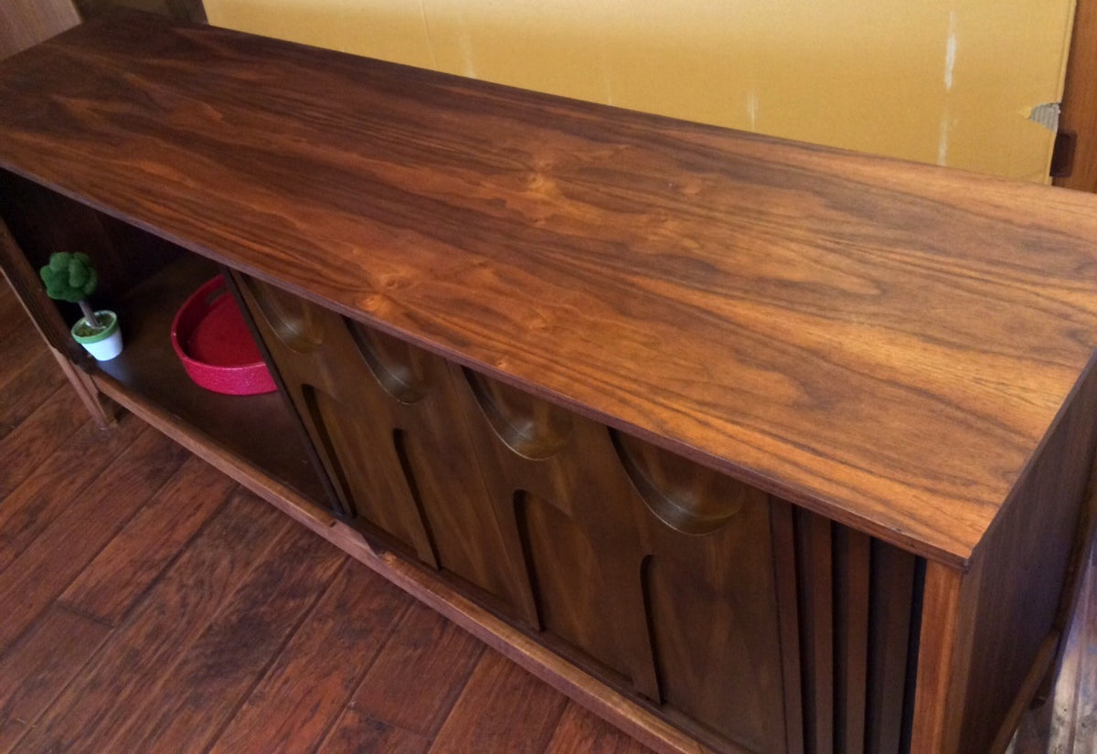 Mid Century Modern Broyhill Brasilia Style Walnut Sideboard with sculpted front - Mid Century Modern Toronto