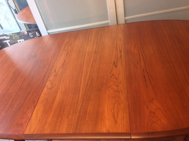 REFINISHED Mid-Century Modern Teak Dining Table Oval w 1 Leaf - Mid Century Modern Toronto