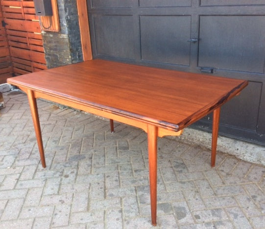 REFINISHED MCM  Teak Draw Leaf Table W ROSEWOOD Edge 60"-98" - Mid Century Modern Toronto