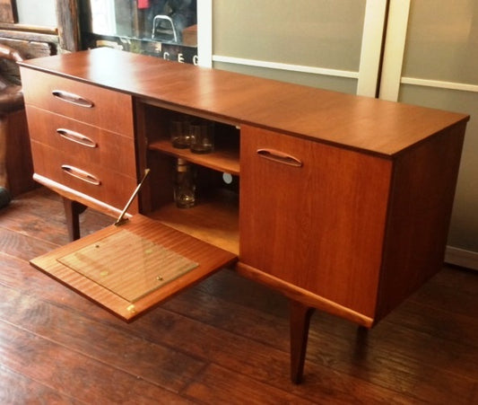 REFINISHED MCM Teak Sideboard Bar TV Console Compact 59.5" - Mid Century Modern Toronto