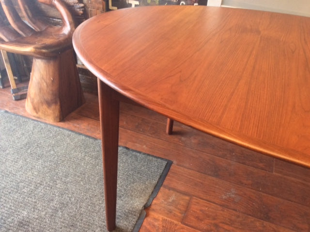 REFINISHED Mid-Century Modern Teak Dining Table Oval w 1 Leaf - Mid Century Modern Toronto