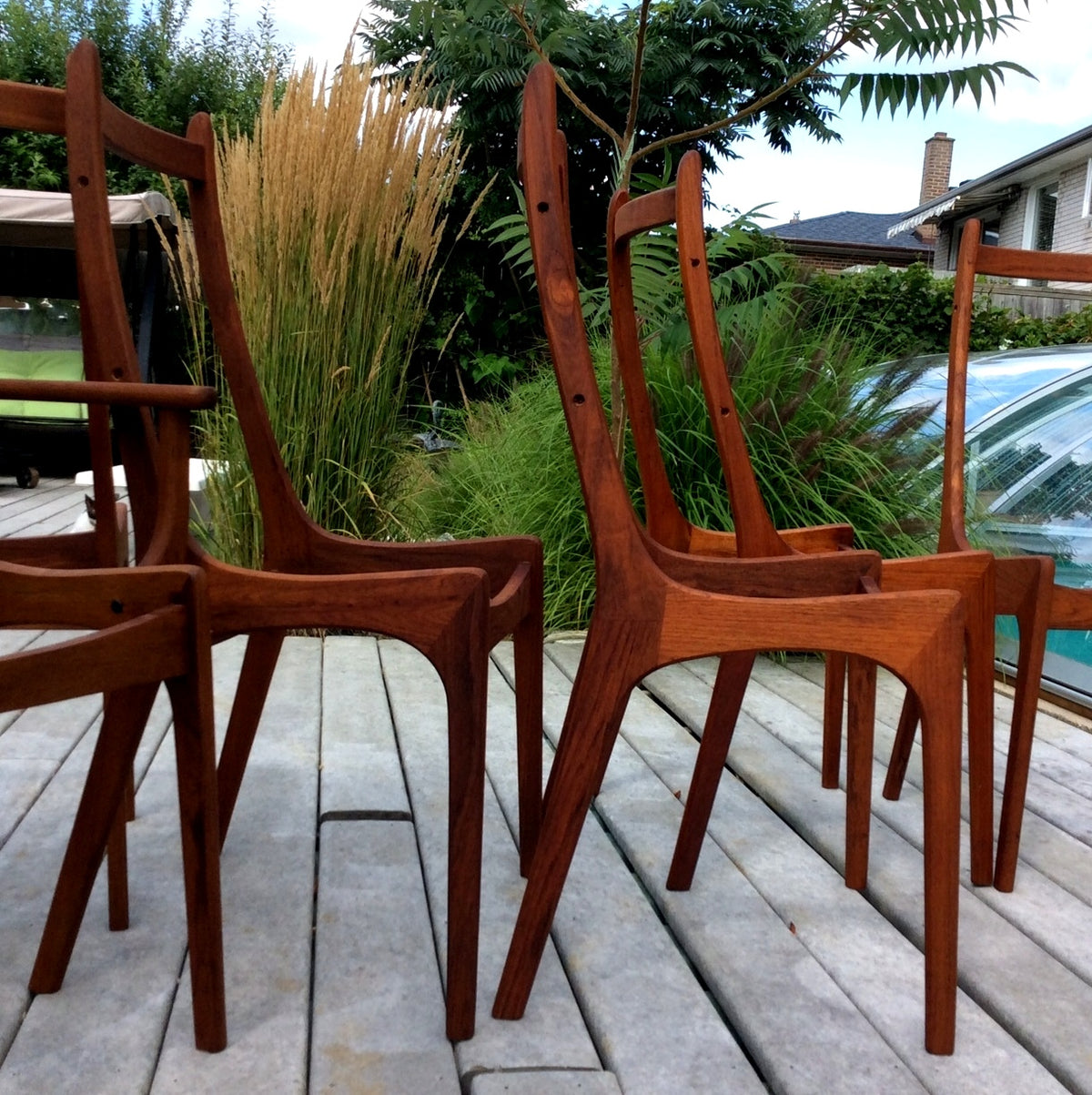 8 Danish Mid Century Modern Solid Teak High Back Dining Chairs REFINISHED REUPHOLSTERED each $249 - Mid Century Modern Toronto
