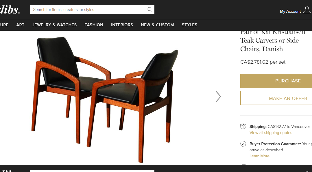 Set of 2 Danish MCM Teak Angled Armchairs by Kai Kristiansen , each chair $299 - Mid Century Modern Toronto