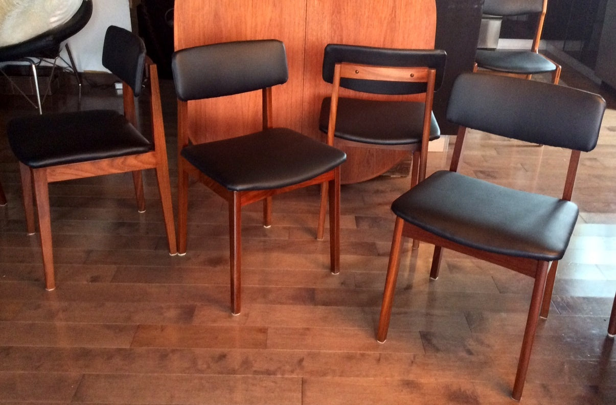 4 or 5 Mid Century Modern Solid Teak Chairs  by Jan Kuypers REFINISHED REUPHOLSTERED - Mid Century Modern Toronto