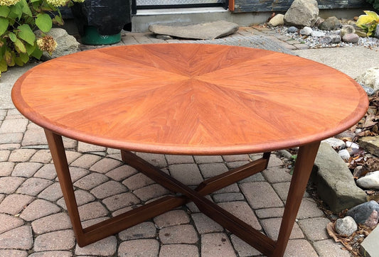 REFINISHED Danish MCM  Round Teak Coffee Table Sunburst D 41.5" perfect - Mid Century Modern Toronto