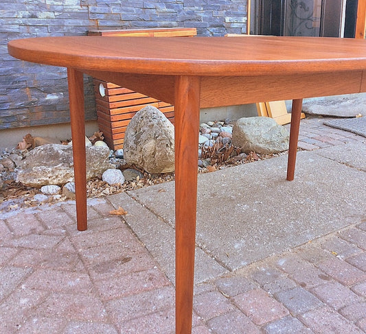MCM Oval Teak Table Extendable REFINISHED by TROEDS 61"-83", treated for durability - Mid Century Modern Toronto