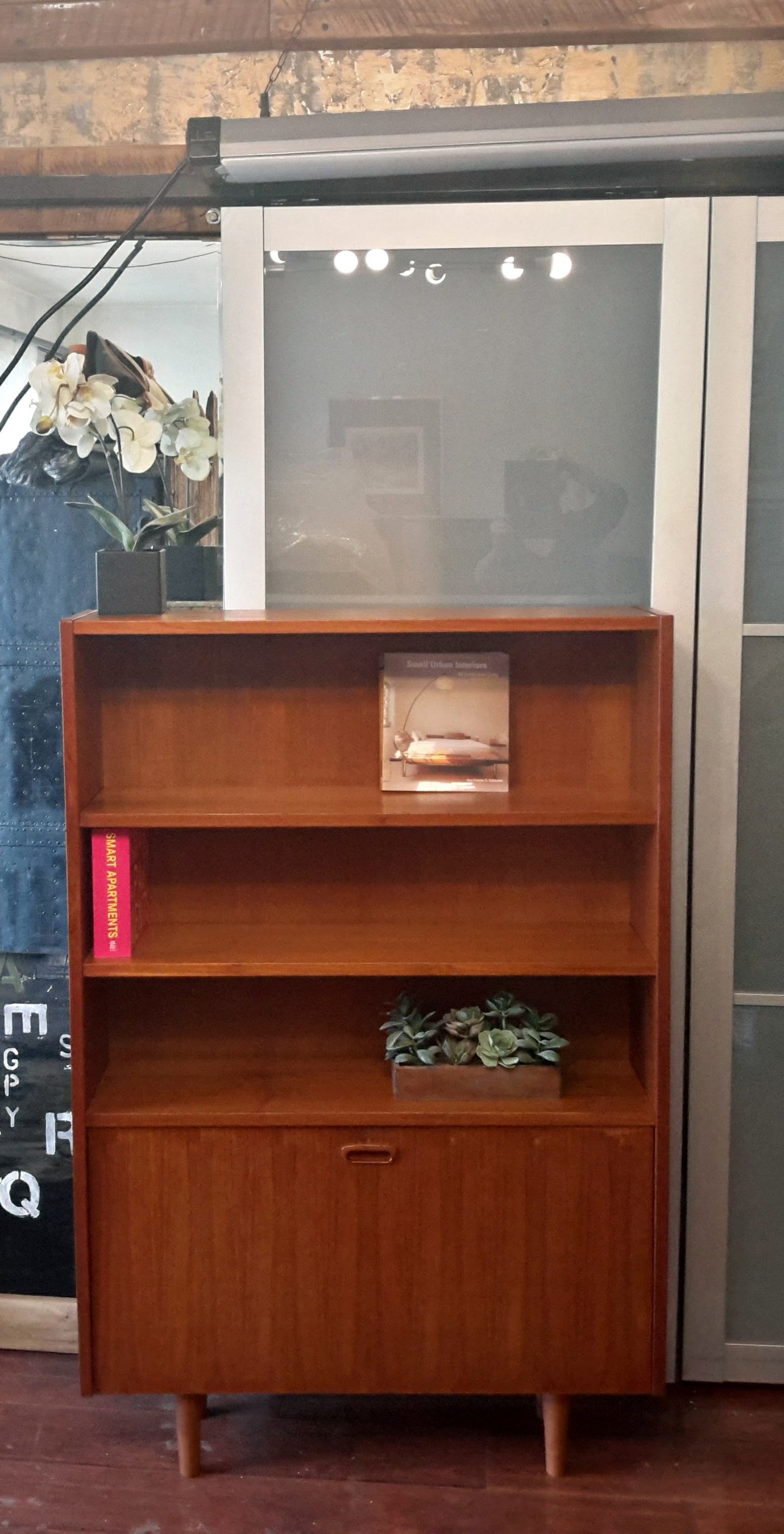 REFINISHED Teak MCM Danish Display Bookcase Bar Narrow 35.5" - Mid Century Modern Toronto