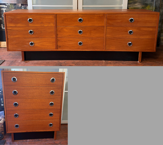 REFINISHED Mid Century Modern Teak Dressers 9 drawers & 5 Drawers, Narrow