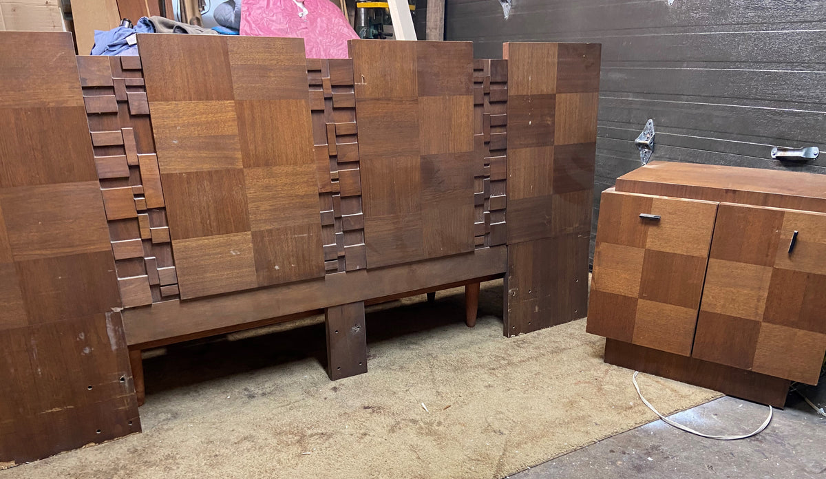 REFINISHED MCM Walnut Brutalist Bedroom SET in Paul Evans style, PERFECT