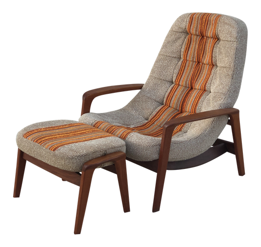 REFINISHED Iconic MCM Solid Teak Lounge Chair & Ottoman Scoop by Huber. Custom upholstery, PERFECT - Mid Century Modern Toronto