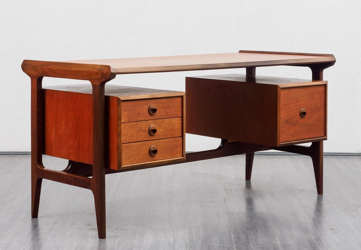REFINISHED Mid Century Modern Teak Desk with Bookcase Back