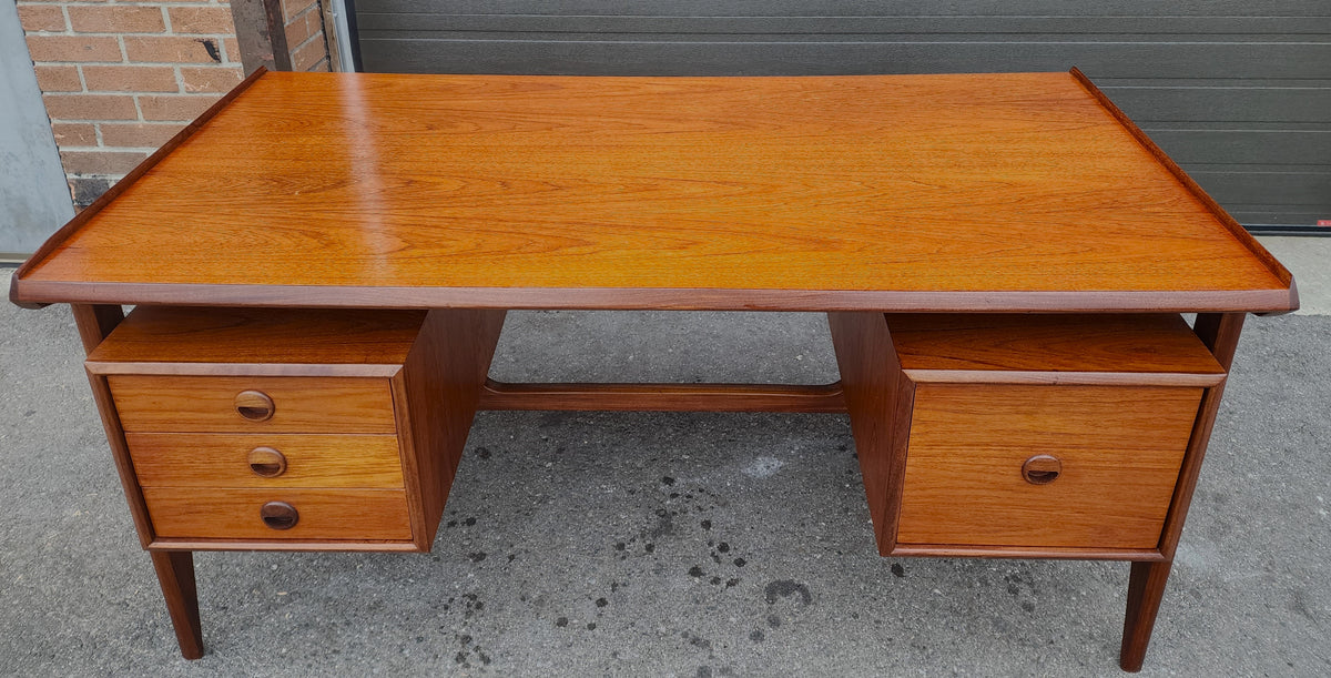 REFINISHED Mid Century Modern Teak Desk with Bookcase Back