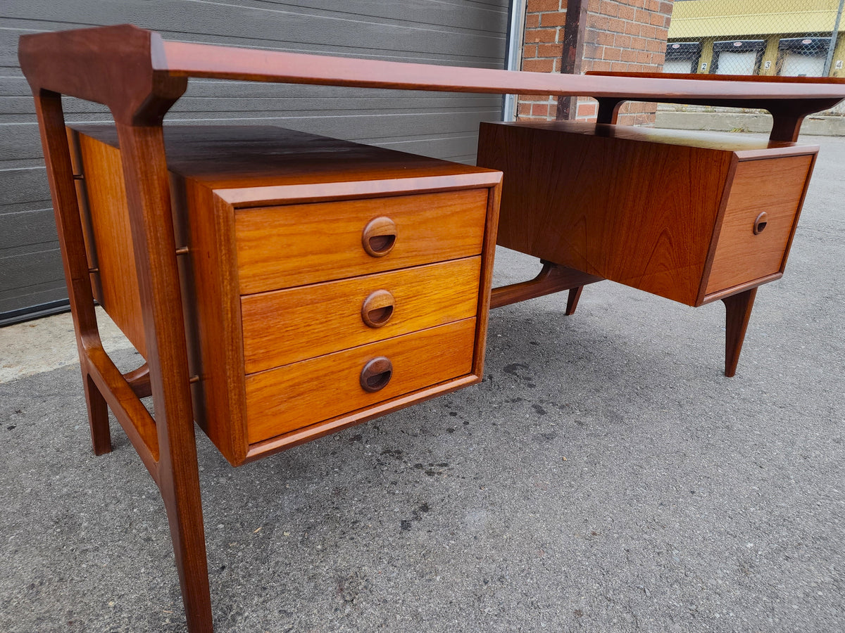 REFINISHED Mid Century Modern Teak Desk with Bookcase Back