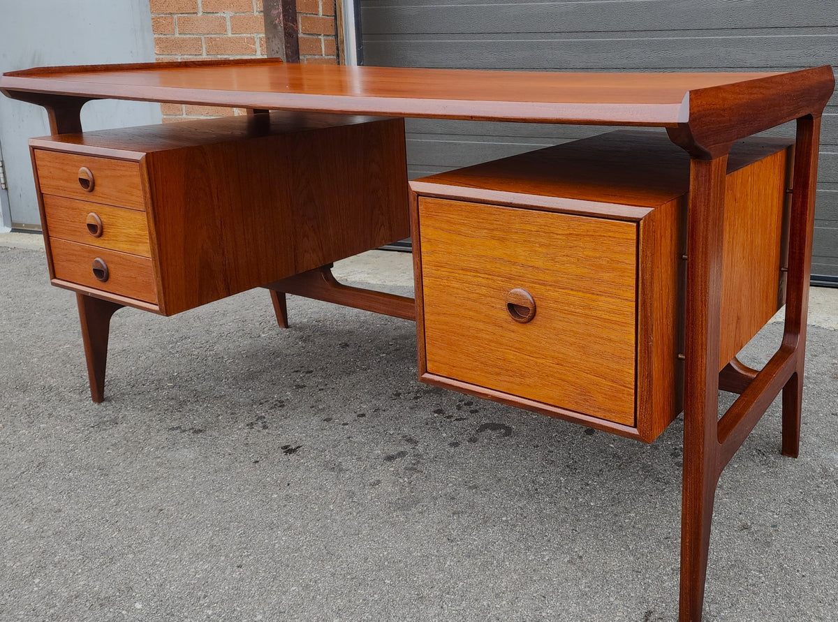 REFINISHED Mid Century Modern Teak Desk with Bookcase Back