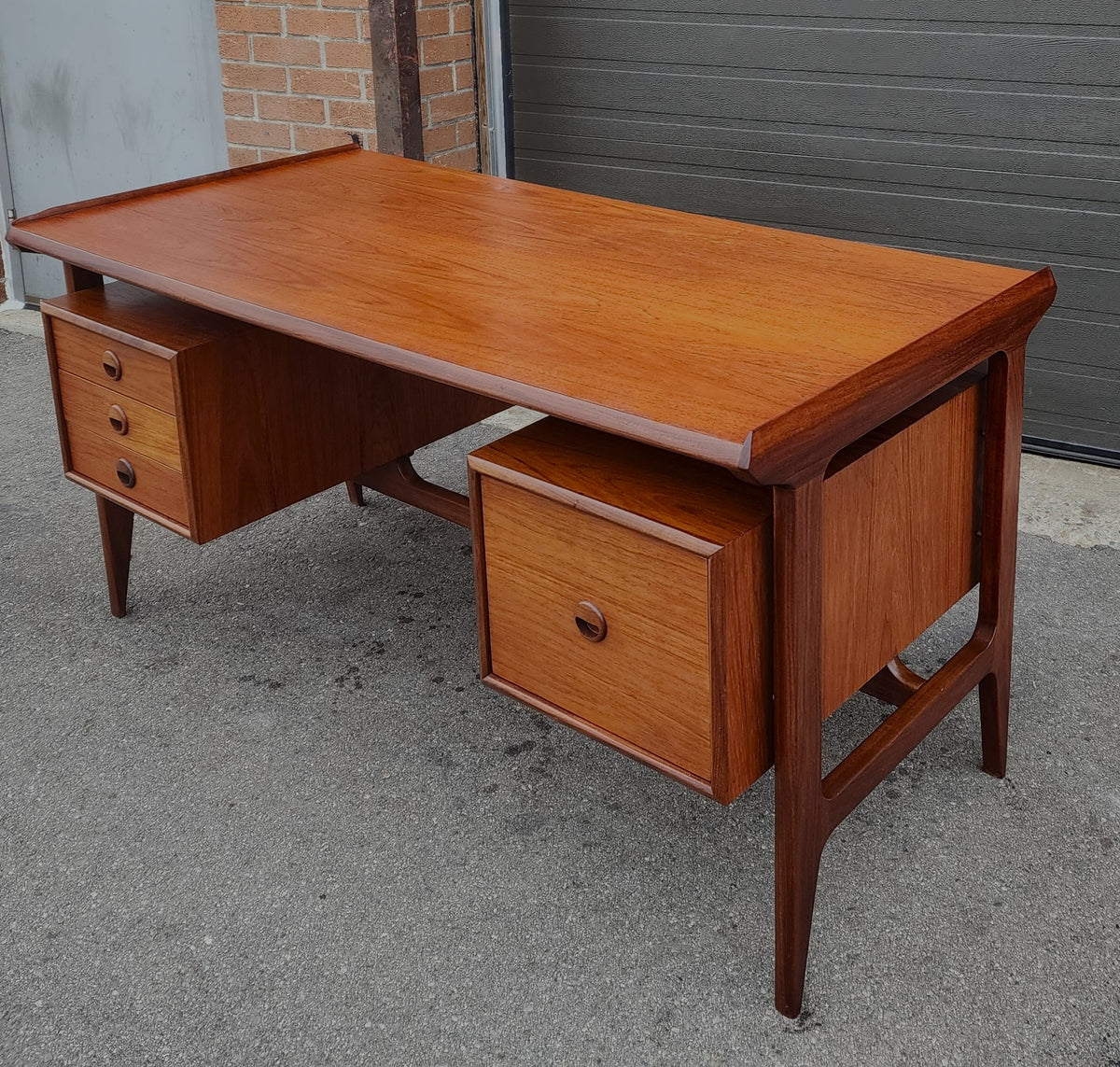 REFINISHED Mid Century Modern Teak Desk with Bookcase Back