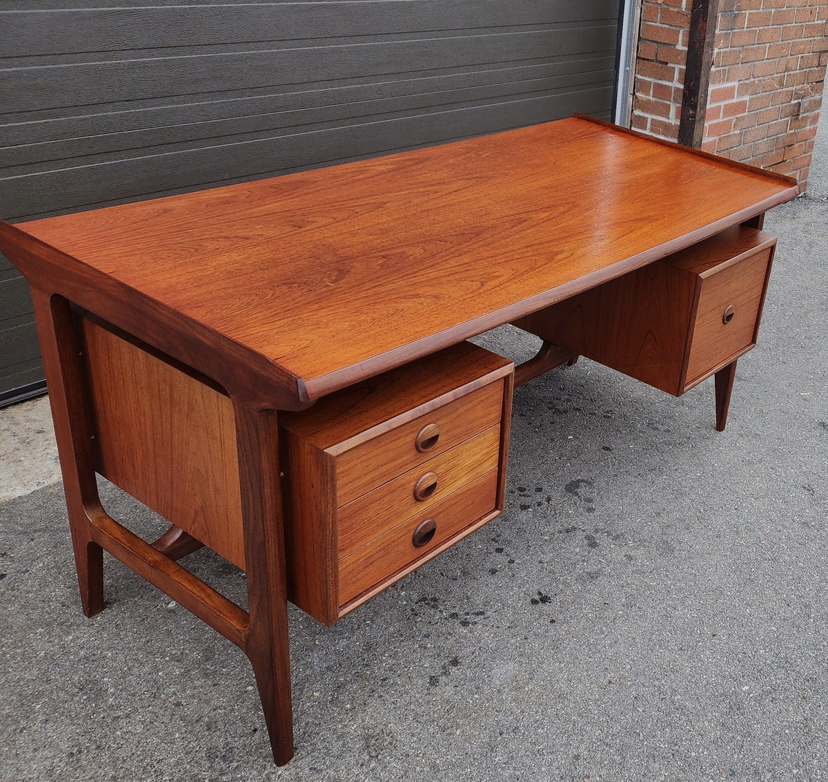 REFINISHED Mid Century Modern Teak Desk with Bookcase Back