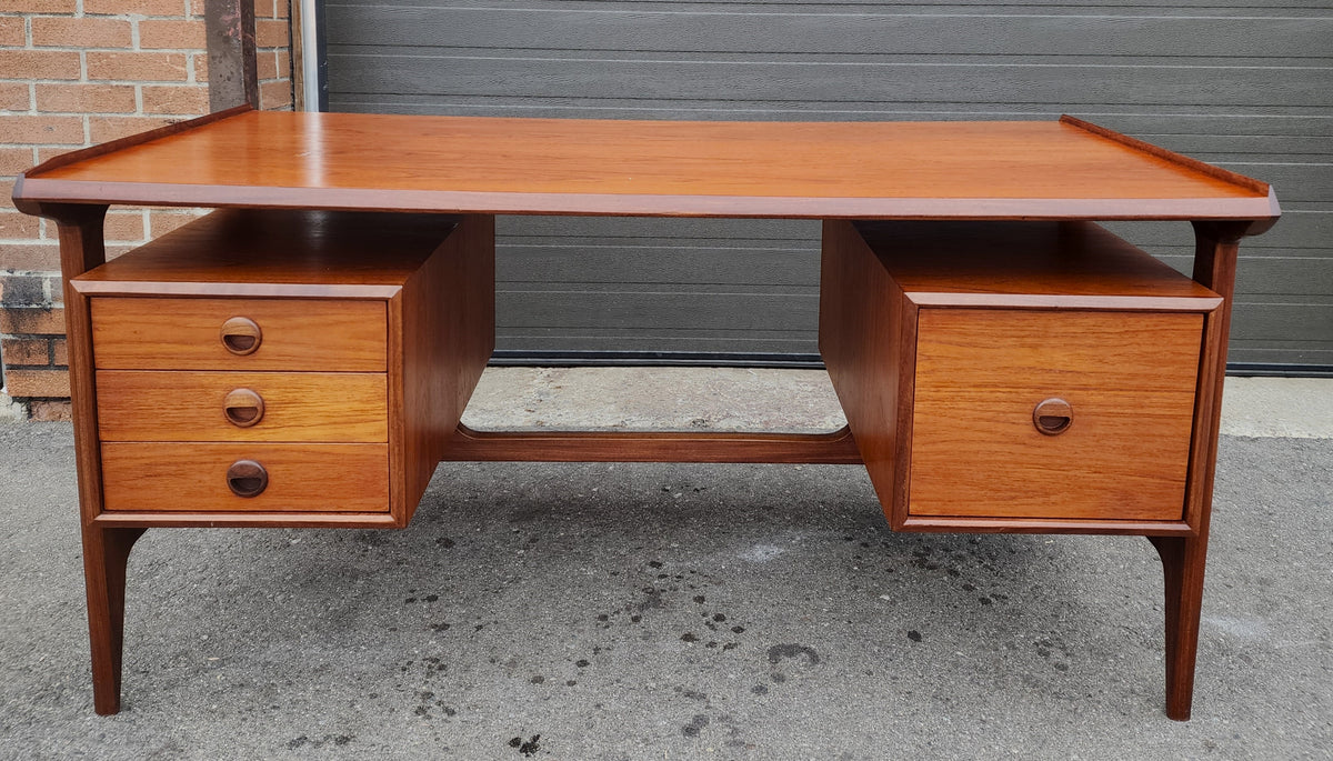 REFINISHED Mid Century Modern Teak Desk with Bookcase Back