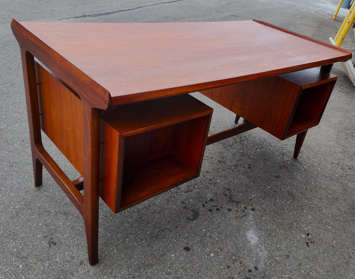 REFINISHED Mid Century Modern Teak Desk with Bookcase Back