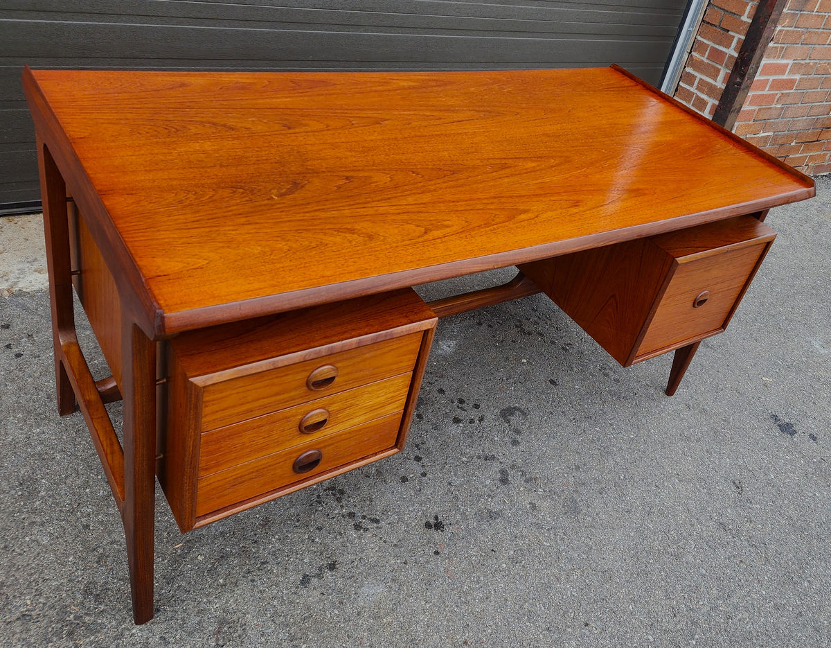 REFINISHED Mid Century Modern Teak Desk with Bookcase Back