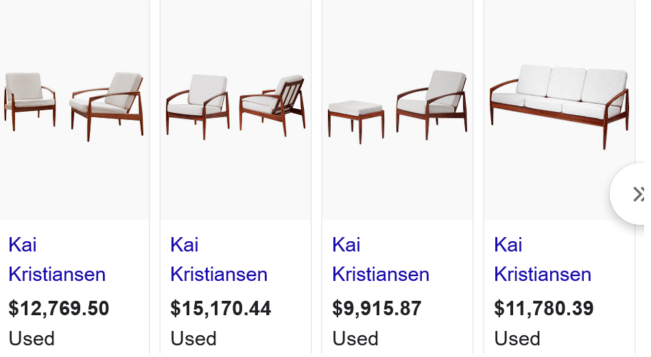 REFINISHED "Paper Knife" Danish MCM Teak Sofa, 2 Lounge Chairs & Ottoman by Kai Kristiansen