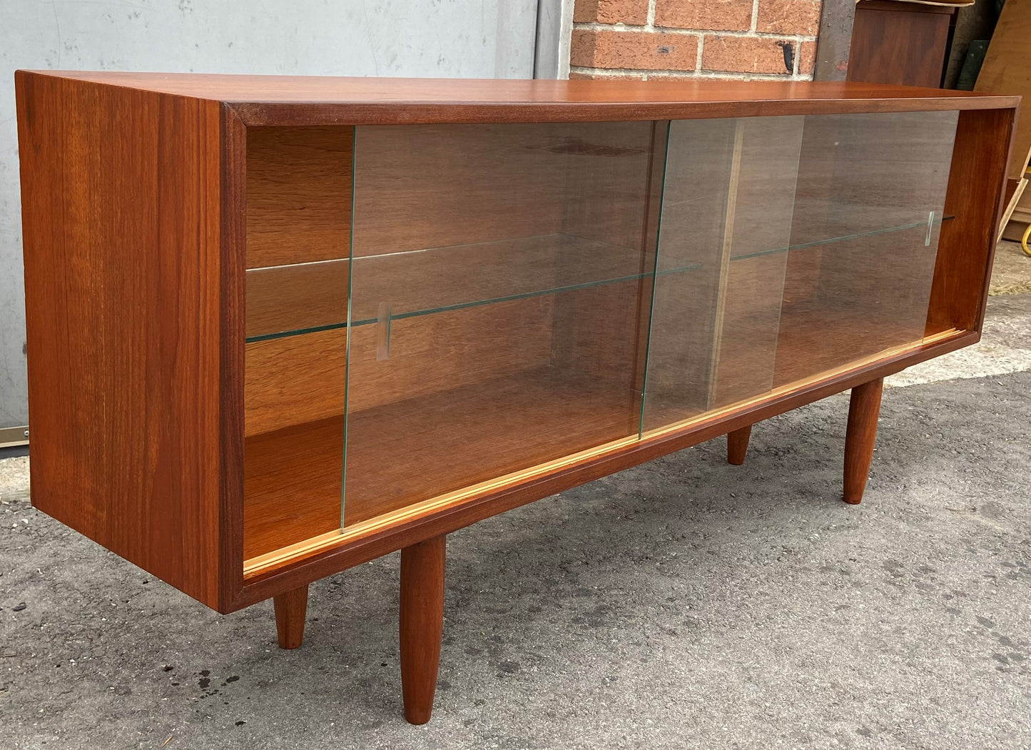 REFINISHED Mid Century Modern Teak Bookcase Display Media Console 60", Perfect