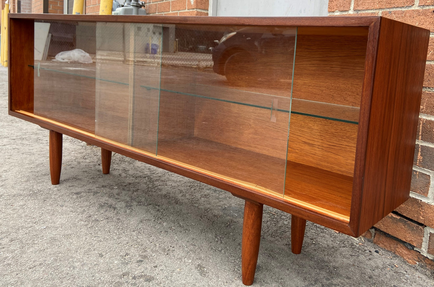 REFINISHED Mid Century Modern Teak Bookcase Display Media Console 60", Perfect