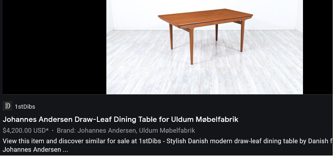 REFINISHED large Danish Mid Century Modern teak table by J. Andersen 65-108"