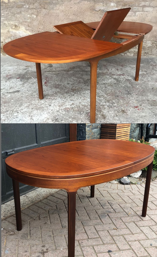 REFINISHED MCM Teak Table Oval by Nathan with butterfly extension 60"-82" PERFECT, treated for durability - Mid Century Modern Toronto